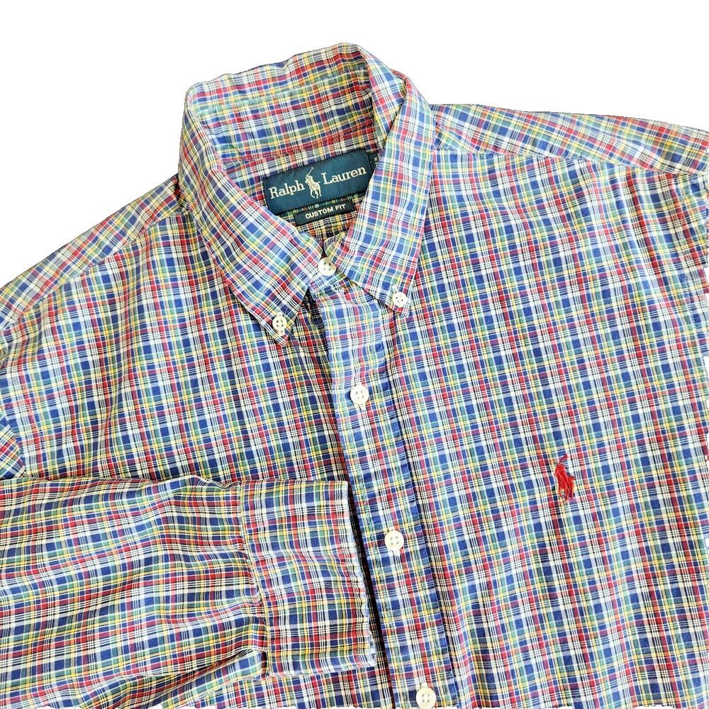 POLO RALPH LAUREN Classic Fit Long Sleeve Mens Sz M Plaid Pony Decorative Stitch
